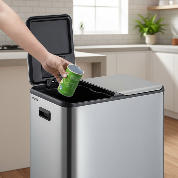 Poubelle en acier inoxydable – Double compartiment (2*30 L)