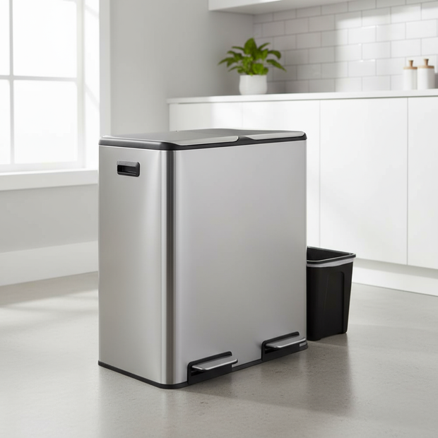 Poubelle en acier inoxydable – Double compartiment (2*30 L)