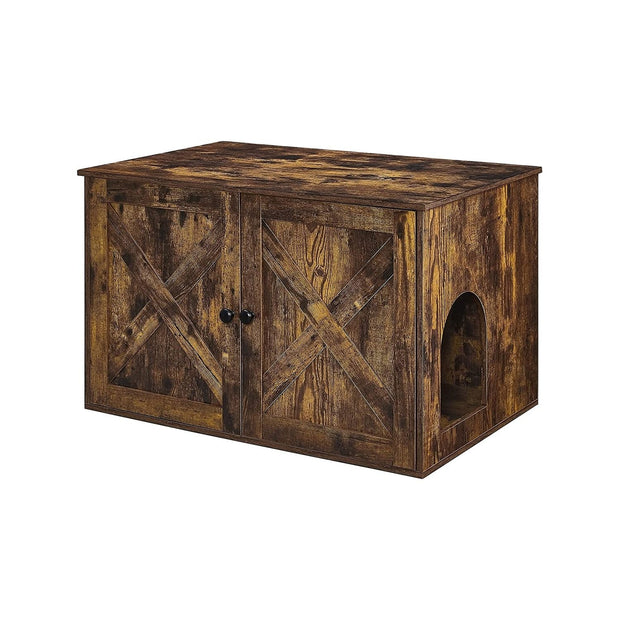 Meuble Cache-Litière pour Chat, Style Industriel, Marron Rustique et Noir