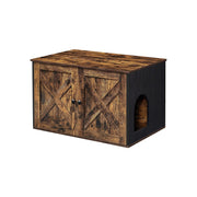 Meuble Cache-Litière pour Chat, Style Industriel, Marron Rustique et Noir